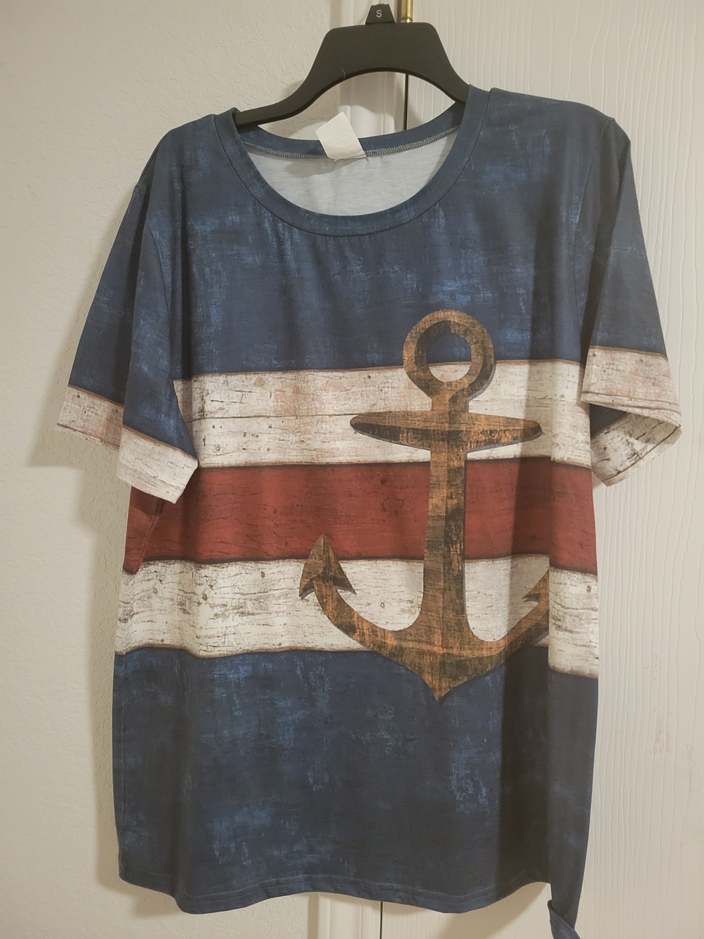 Source Unknown Navy Blue Red White Anchor Graphic Tee